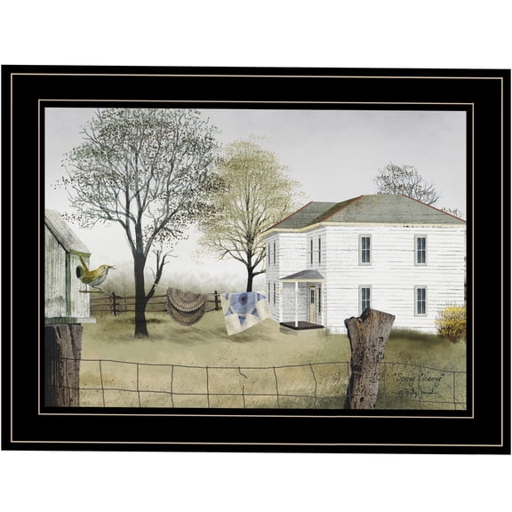 JERFIT "Spring Cleaning" Framed Print Wall Art, Black Frame Ready to Hang, Multicolor Floral Canvas Picture for Living Room Bedroom Decor