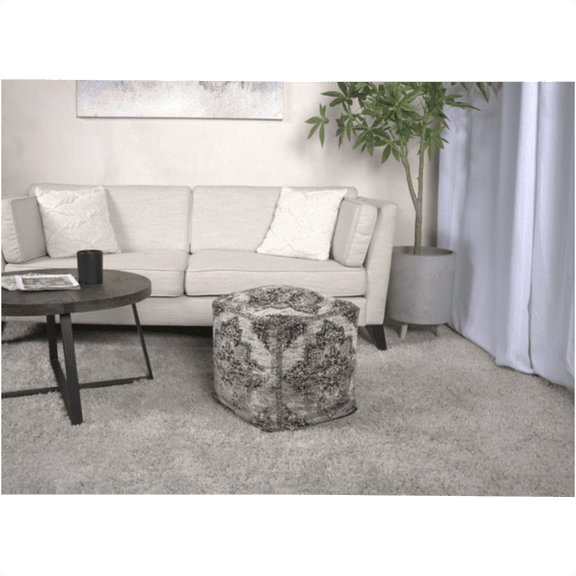 JERFIT Square Pouf Ottoman Floor Cushion, Modern Decorative Accent Footstool for Living Room, Black and Beige
