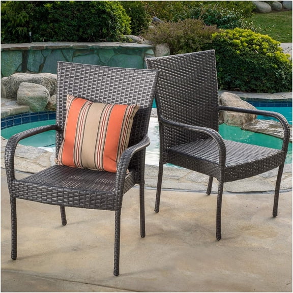 JERFIT Stackable Patio Dining Chairs, Grey PE Wicker Outdoor Side Chairs with Iron Frame, Set of 1 Modern Stacking Chair for Garden, Pool, Balcony