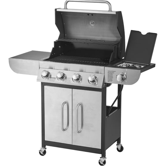 JERFIT Stainless Steel 4-Burner Propane Gas Grill 52,000 BTU Silver for Outdoor Patio BBQ Use