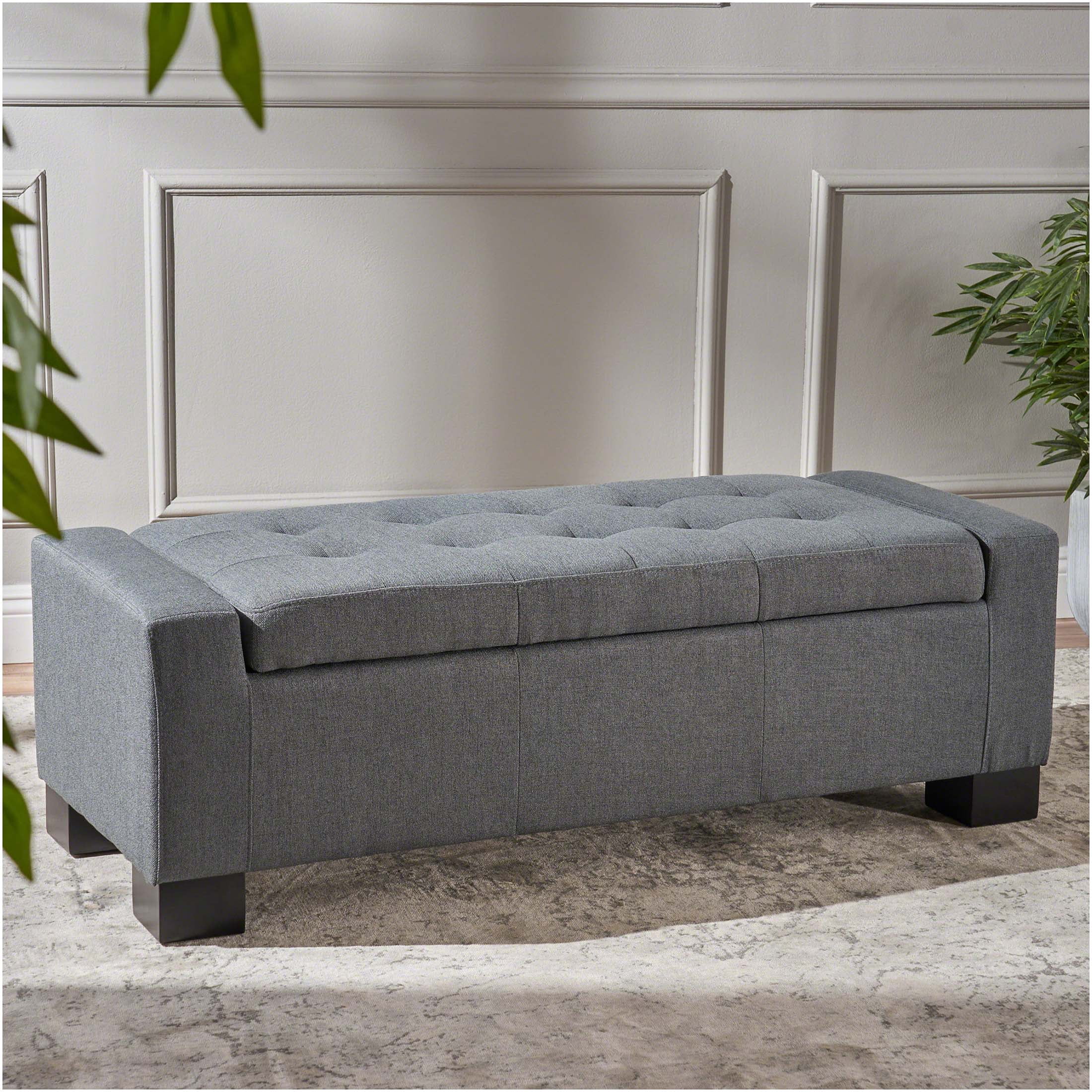 JERFIT Storage Ottoman Bench with Lift Top, Grey Polyester Upholstered Ottoman for Living Room, Foot Rest Stool with Hidden Storage for Bedroom, Office