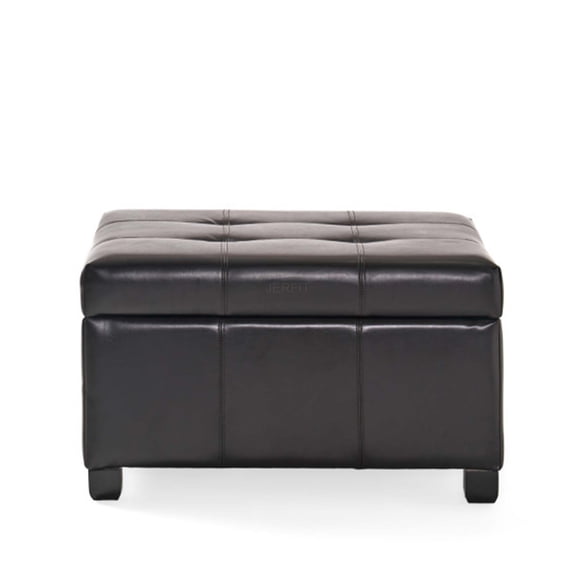 JERFIT Storage Ottoman with Lift Top, Espresso PU Leather Foot Rest Bench with Storage for Living Room, 250lb Capacity, Faux Leather Coffee Table Ottoman with Wood Legs