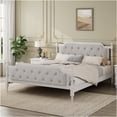 thumbnail image 1 of JERFIT Style Solid Wood Bed Frame with Upholstered Tufted Headboard No Box Spring Needed Queen, 1 of 8