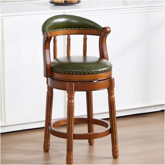 JERFIT Swivel Bar Stool with Back, Green Cowhide Upholstered Seat, Solid Wood Frame for Kitchen Island, Counter & Home Bar