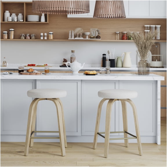 JERFIT Swivel Bar Stools Set of 2, Counter Height Modern Stools with Padded Fabric Seat, 360 Degree Rotating Stools for Kitchen Island, Dining, Home Bar - Beige