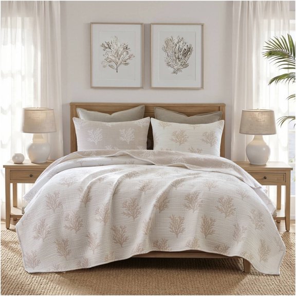 JERFIT Tan Cotton Blend Full Queen Quilt Mini Set with 2 Matching Shams for Bedroom Refresh