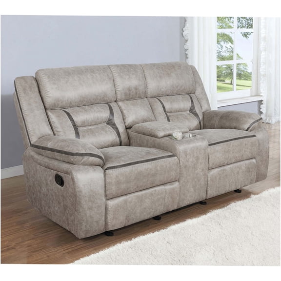 JERFIT Taupe Glider Recliner Loveseat with Power Outlets, Lift-Top Console and Cup Holders for Living Room, Nursery