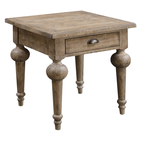 JERFIT Taupe Square End Table, 24 Inch Small Side Table for Living Room, Solid Wood Nightstand, Rustic Bedroom Accent Table with Easy Assembly