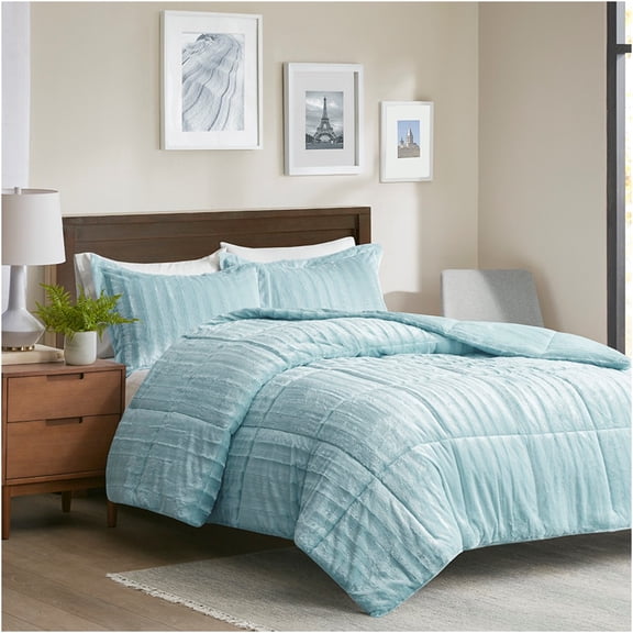 JERFIT Teal Blue King Size Faux Fur Comforter Set with Shams, Ultra Soft & Hypoallergenic Polyester Bedding, OEKO-TEX Certified, Machine Washable