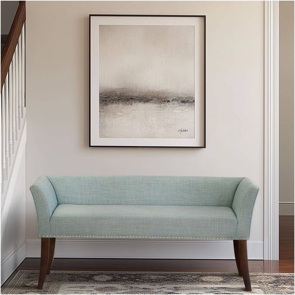 JERFIT Teal Upholstered Bench with Nailhead Trim, Low Back Flared Arm Sofa Bench for Entryway, Bedroom, Hallway