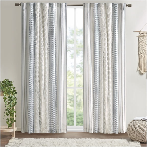 JERFIT Textured Chenille Stripe Curtain Panel with Lining, 50x108 Inch Multi-Color Cotton Window Drapes for Light Filtering & Privacy