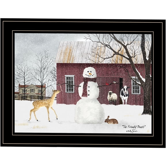 JERFIT The Friendly Beasts Framed Art Print, Billy Jacobs Illustration, Multi-Color Ready to Hang Wall Decor for Living Room, Bedroom & Office