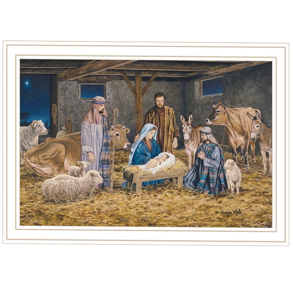 JERFIT "The Greatest Gift" Framed Nativity Wall Art, Religious Christmas Picture, Multicolor Biblical Print on Wood, Ready to Hang