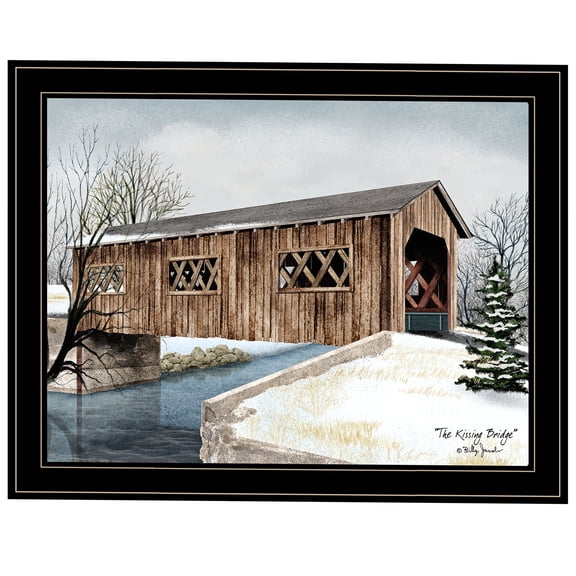 JERFIT "The Kissing Bridge" Framed Print Wall Art, Multicolor Modern Canvas Picture, Ready to Hang Home Decor for Living Room Bedroom Office