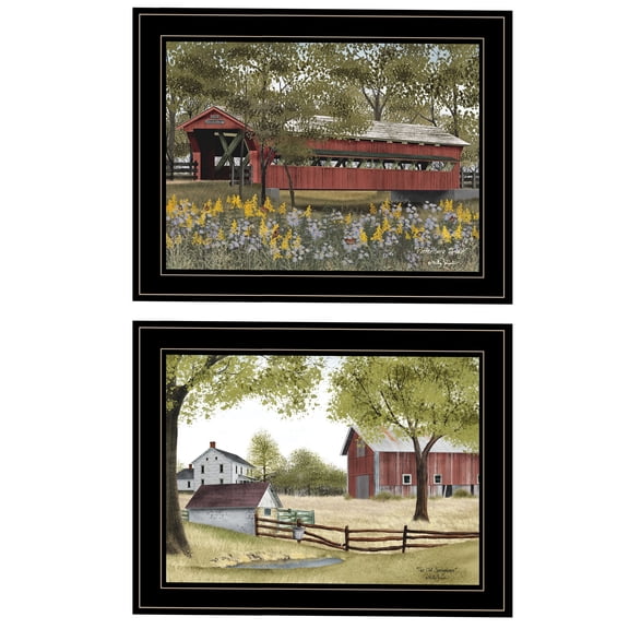 JERFIT "The Spring House" Framed Wall Art Set, 2-Panel Multicolor Floral Canvas Print on Paper, Modern Ready to Hang Home Decor for Living Room, Bedroom, Office