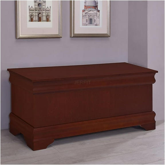 JERFIT Traditional Cedar Chest Trunk with Lined Interior, Warm Brown Wood Storage Bench for Blankets, Quilts & Home Decor