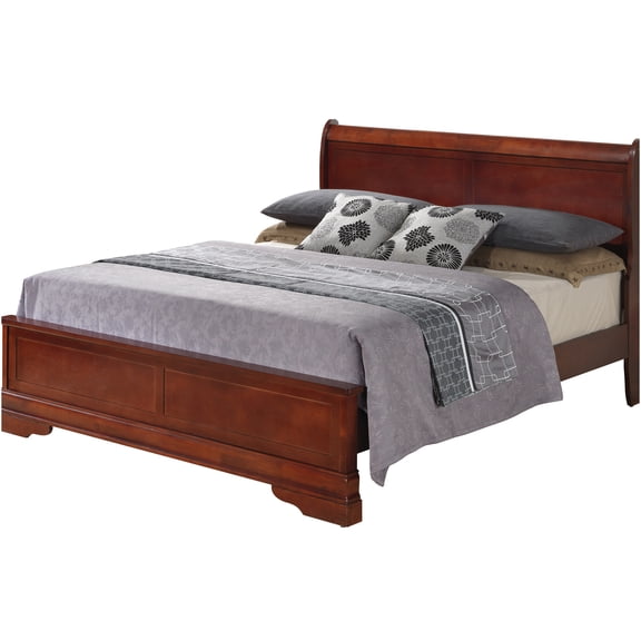 JERFIT Traditional Cherry Finish Queen Size Bed Frame with Headboard, Particle Board Platform Bed