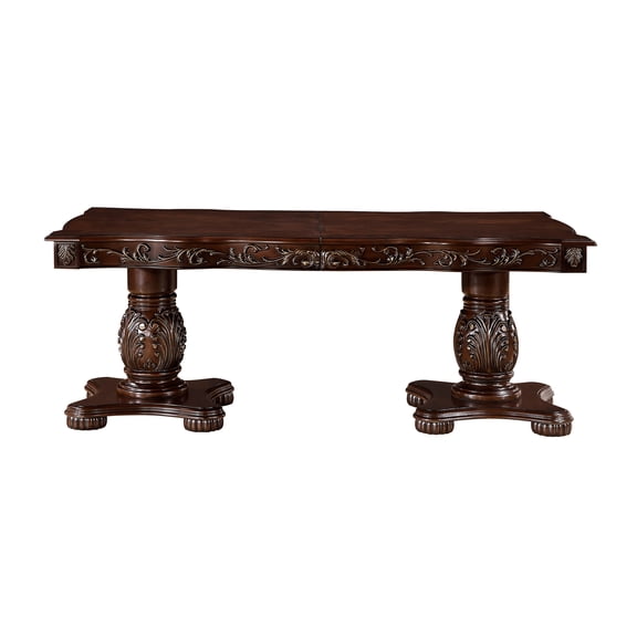 JERFIT Traditional Cherry Wood Dining Table with Extendable Leaves, Double Pedestal Base, Gold Tipping, for 8 Person Formal Dining Room