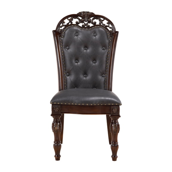 JERFIT Traditional Dining Chairs Set of 2, Cherry Finish Upholstered Side Chairs with Button Tufting and Nailhead Trim for Elegant Dining Room