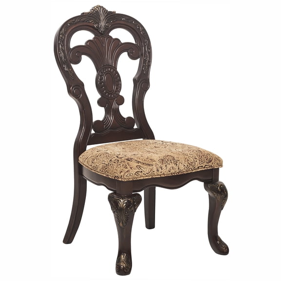 JERFIT Traditional Dining Chairs Set of 2, Cherry Finish with Gold Accent Upholstered Side Chairs for Formal Dining Room