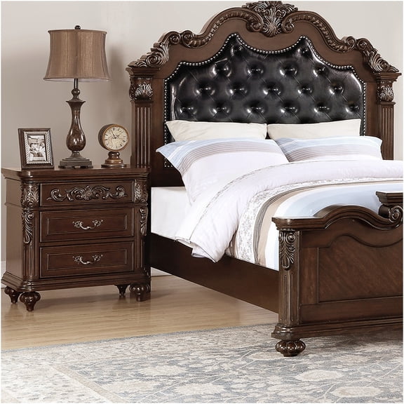 JERFIT Traditional Nightstand with 2 Drawers, Antique Walnut Brown Finish Bedside Table for Bedroom, Solid Wood Legs