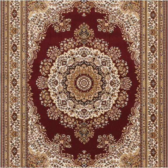 JERFIT Traditional Red Medallion Area Rug: 9x12 Feet Non-Shedding Stain Resistant Indoor Rug for Living Room, Bedroom, Dining Room