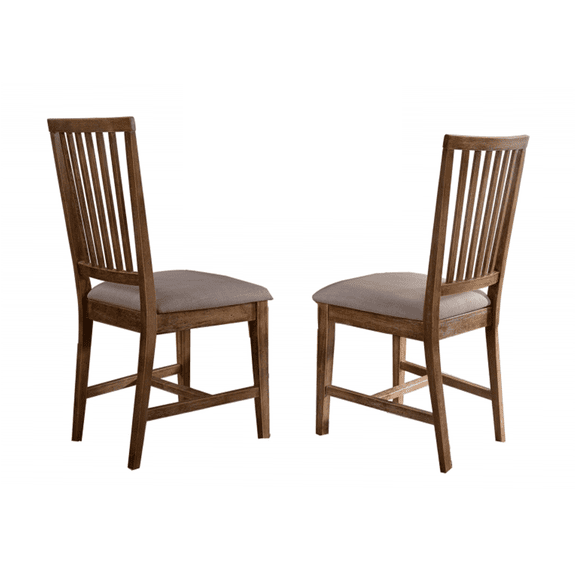 JERFIT Transitional Dining Chairs Set of 2, Brown Oak Wood Kitchen Side Chairs with Padded Cushion and Open Slat Back Design