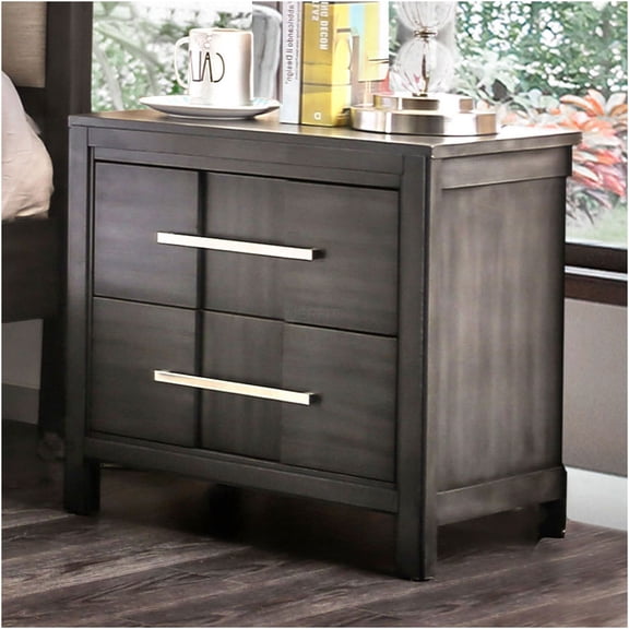 JERFIT Transitional Gray Nightstand with 2 Drawers, Felt Lined Bedside Table, English Dovetail Solid Wood Construction for Bedroom