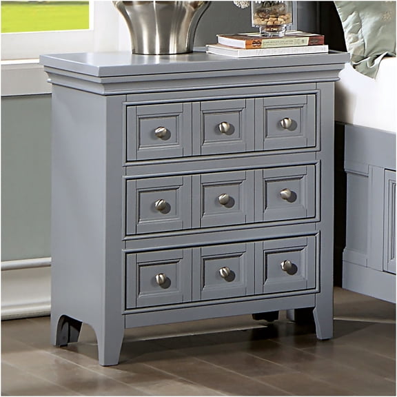 JERFIT Transitional Nightstand with 3 Drawers, Solid Wood Bedside Table in Gray with Cedar Lined Storage