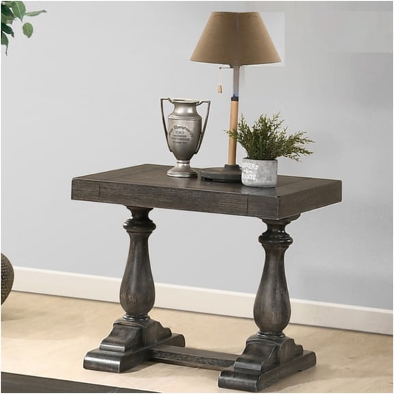 JERFIT Transitional Sofa Side Table, Dove Gray End Table with Distressed Finish for Living Room, Solid Wood Accent Table with Storage Shelf