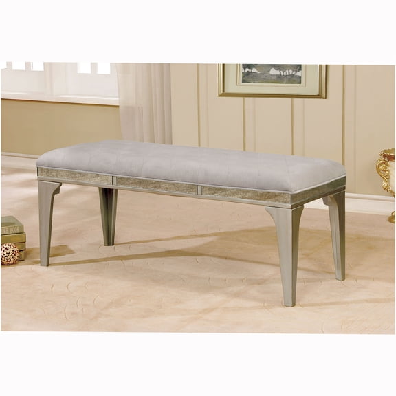 JERFIT Transitional Style 1pc Bench Upholstered Button Tufted Seat Flannelette Cushion Silver And