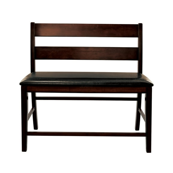 JERFIT Transitional Style Cherry Finish Wooden Counter Height Bench with Backrest Faux leather