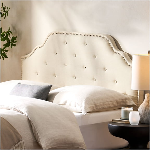 JERFIT Tufted Upholstered Queen Headboard, Nailhead Trim, Adjustable Height