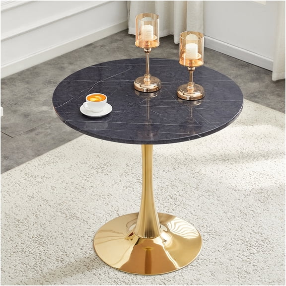 JERFIT Tulip Pedestal Dining Table, 31.5 Inch Round Kitchen Table with Faux Marble Top, Modern Bistro Cafe Table for Small Space, Living Room, Gold or Gray