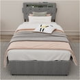 thumbnail image 1 of JERFIT Twin Bed Frame with RGB LED Headboard, USB Charging Ports, 4 Storage Drawers, Upholstered Platform Bed with No Box Spring Needed, Light Gray, 1 of 10