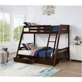 thumbnail image 1 of JERFIT Twin Over Full Bunk Bed with Storage Drawers, Espresso Solid Wood, Reversible Angled Ladder Safety Rails, 1 of 5