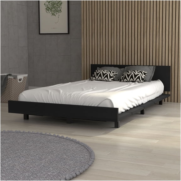 JERFIT Twin Size Bed Frame with Headboard, Modern Platform Bed Base with 441 lbs Weight Capacity, Easy Assembly, Black Melamine Particle Board