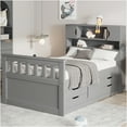 thumbnail image 1 of JERFIT Twin Size Gray Captain Storage Bed Frame with Bookcase Headboard 4 Drawers, No Box Spring Needed Platform Bed, 1 of 10