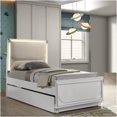 thumbnail image 1 of JERFIT Twin Size LED Upholstered Bed Frame with Crystal Acrylic Headboard, Pearl White Glam Platform Bed, No Box Spring Needed, 1 of 6