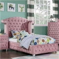 thumbnail image 1 of JERFIT Twin Size Pink Upholstered Bed with Wingback Headboard, Tufted Design and Cabriole Legs for Glam Modern Bedroom, 1 of 6