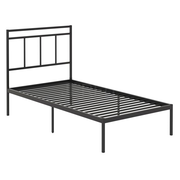 JERFIT Twin Size Platform Bed Frame with Headboard, Black Engineered Wood, Modern Low Profile Design with Under Bed Storage Space, Easy Assembly for Small Rooms Apartments