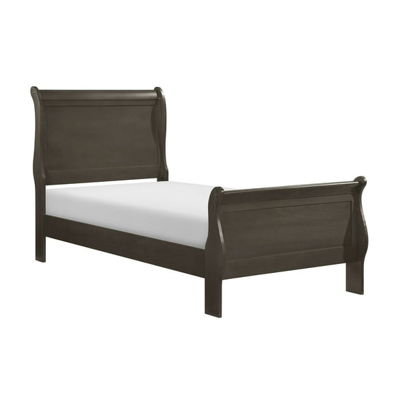 JERFIT Twin Size Sleigh Bed Frame, Classic Louis Philippe Style Wood Bedroom Furniture with Headboard Footboard, Gray Finish