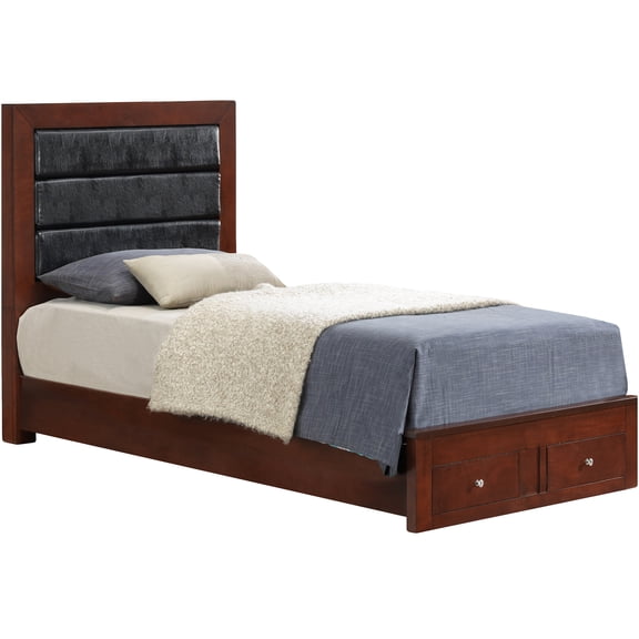 JERFIT Twin Size Storage Bed Frame with Drawers, Cherry Finish, Modern Platform Bed with Organization