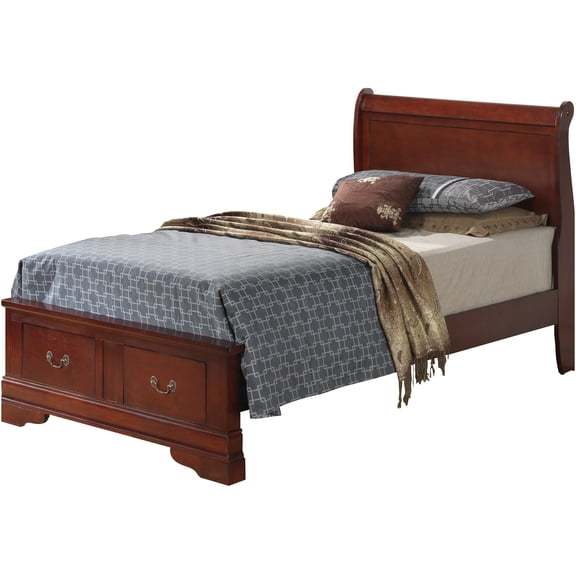 JERFIT Twin Size Storage Bed Frame with Drawers, Cherry Finish Wood Platform Bed with Headboard, Space Saving Design for Bedroom