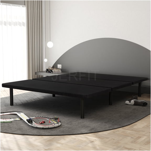 JERFIT Twin Size Upholstered Platform Bed Frame with Storage, Black Modern Bedroom Furniture for Small Spaces, No Box Spring Needed