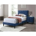 thumbnail image 1 of JERFIT Twin Size Velvet Upholstered Bed with Adjustable Headboard, 12-Slat Support System, Navy Blue Modern Platform Bed Frame, No Box Spring Needed, 1 of 7