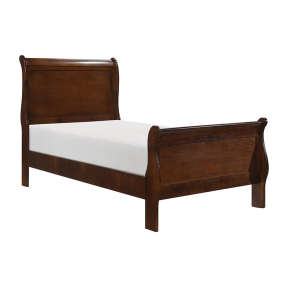 JERFIT Twin Sleigh Bed Frame, Traditional Louis Philippe Style Wood Bedroom Furniture with Headboard Footboard, Brown Cherry Finish