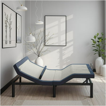 JERFIT Twin XL Adjustable Bed Base with Massage, Wireless Remote, USB Ports, LED Light, No Box Spring Needed