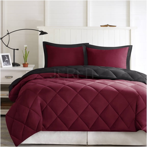 JERFIT Twin XL Comforter Set 2-Piece, 3M Scotchgard Stain Release, Reversible Diamond Quilted Design, Hypoallergenic Down Alternative, Machine Washable, Red and Black