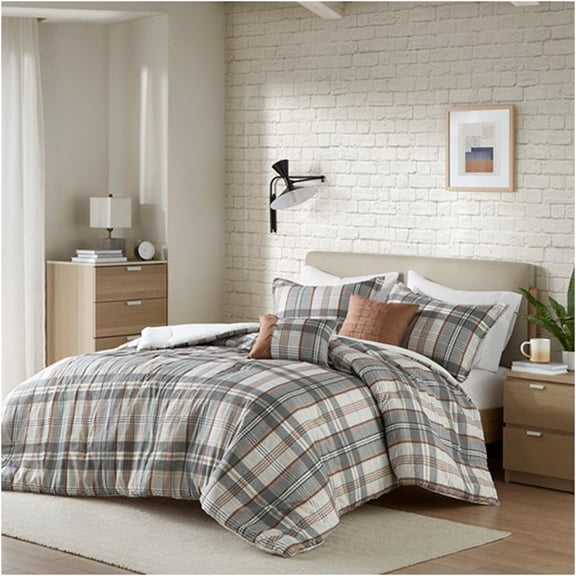 JERFIT Twin XL Plaid Comforter Set, 4-Piece Microfiber Bedding Set with Throw Pillows, Vintage Style, Hypoallergenic, Machine Washable